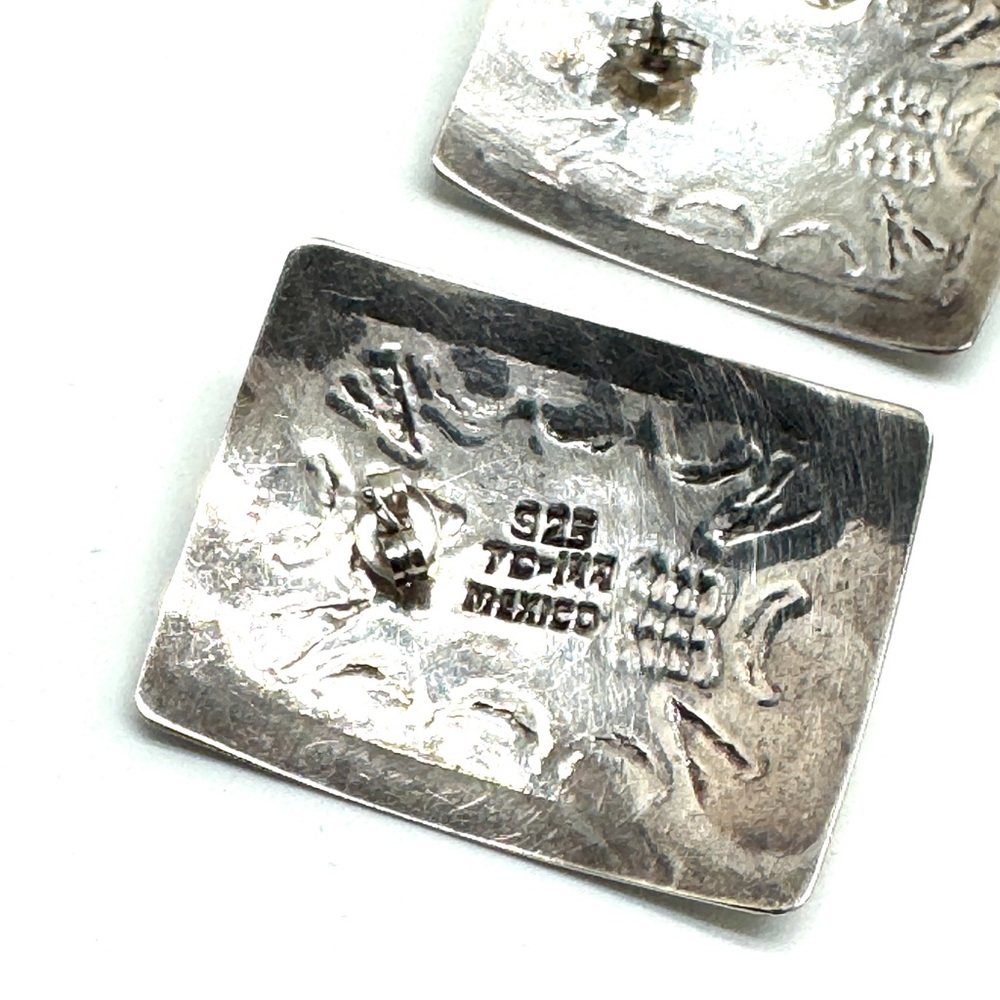 Taxco Sterling Silver and Pink Rhodochrosite Stone Post Earrings - Picture 10 of 12